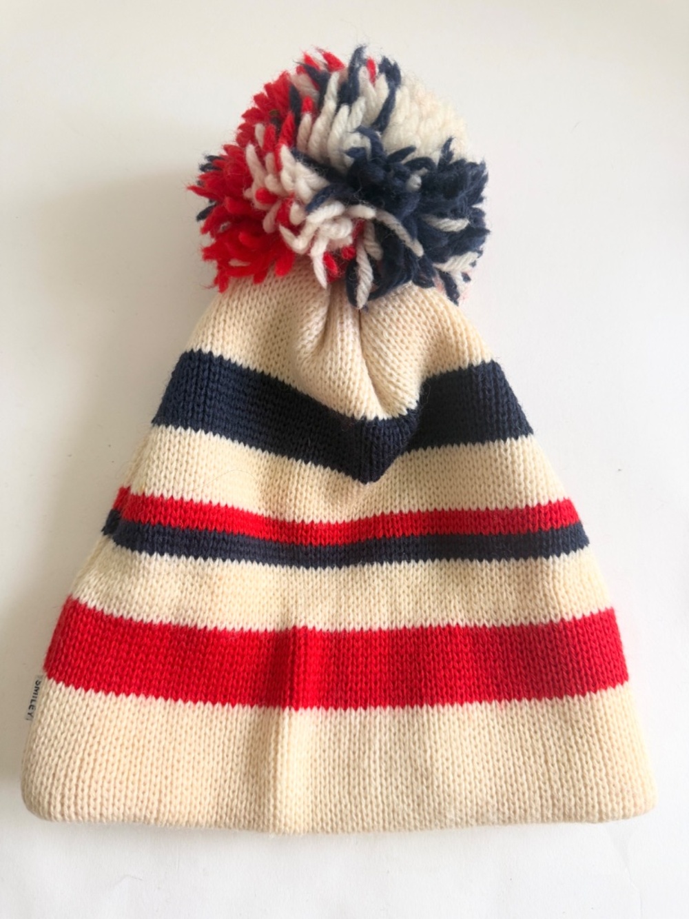 Vintage 80s Ski Hat Pom Pom red white blue